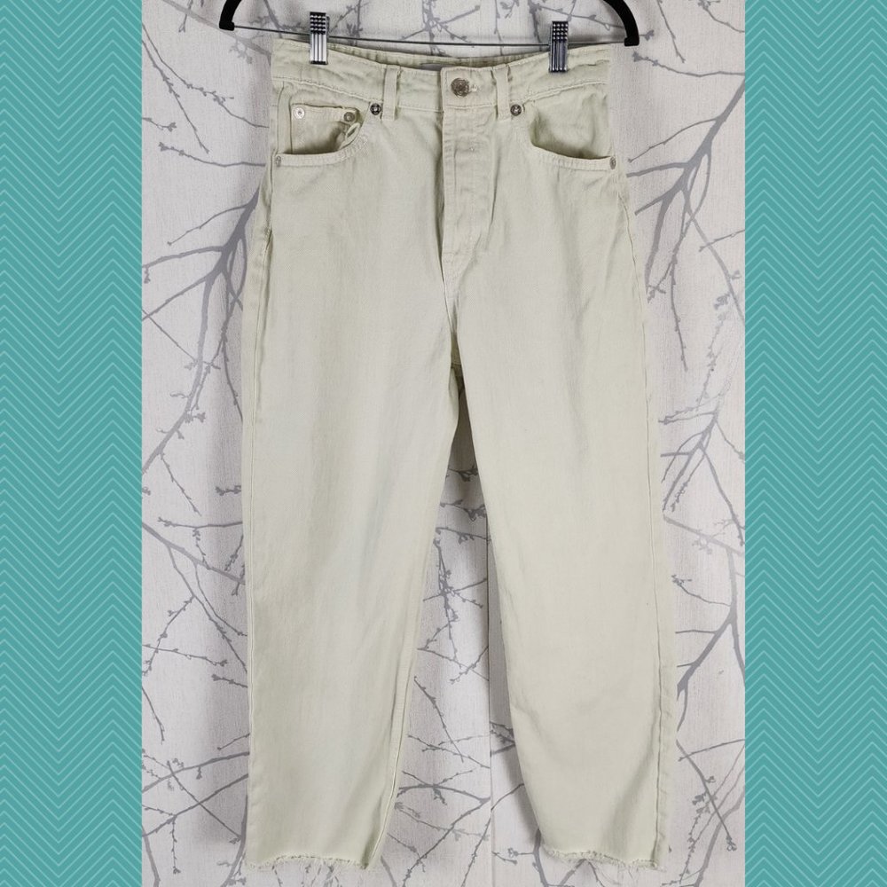 Zara Ivory Off White High Rise Straight Leg Crop Jeans